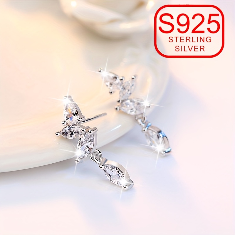 925 Silver Water Drop Tassel Earrings Set